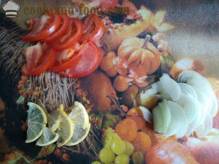 Cavala cozida com tomates e um limão na folha - como a cavala cozida com limão no forno, com um passo a passo fotos de receitas