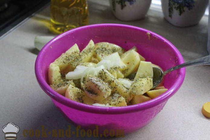 Batatas cozidas com mel e mostarda no forno - como deliciosos para cozinhar as batatas no buraco, passo a passo receita com phot