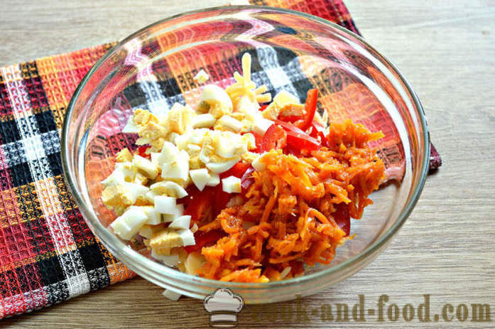 Salada de queijo com tomate cereja, ovo e cenoura em coreano - Como fazer salada de queijo, um passo a passo fotos de receitas