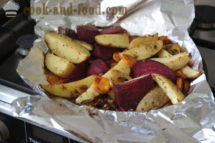 Legumes assados ​​no forno - legumes cozidos como em folha no forno corretamente e saborosa, com um passo a passo fotos de receitas