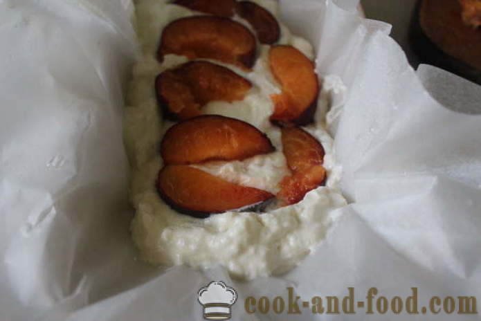 Cheesecake com pêssegos - Como assar um bolo com queijo cottage e pêssegos, com um passo a passo fotos de receitas