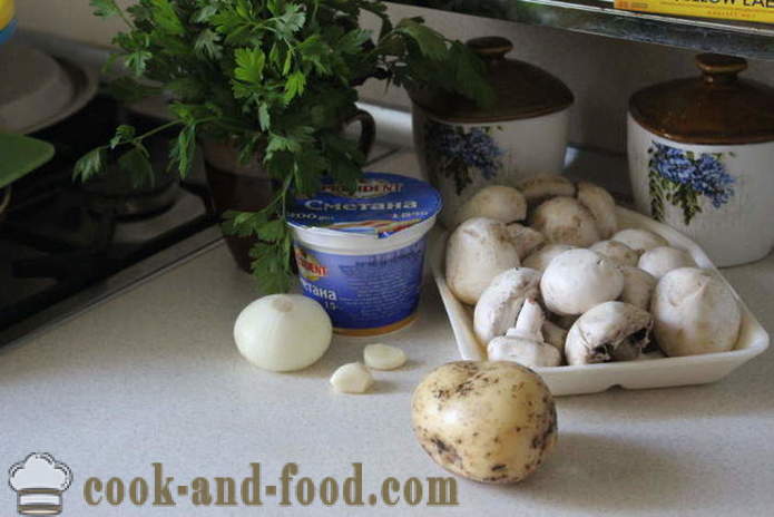 Batatas com cogumelos com creme de leite e alho - como cozinhar batatas com cogumelos em uma frigideira, um passo a passo fotos de receitas