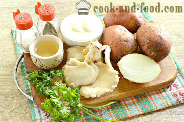 Batatas com cogumelos em creme de leite - como cozinhar cogumelos com batatas e creme de leite em uma panela, com um passo a passo fotos de receitas