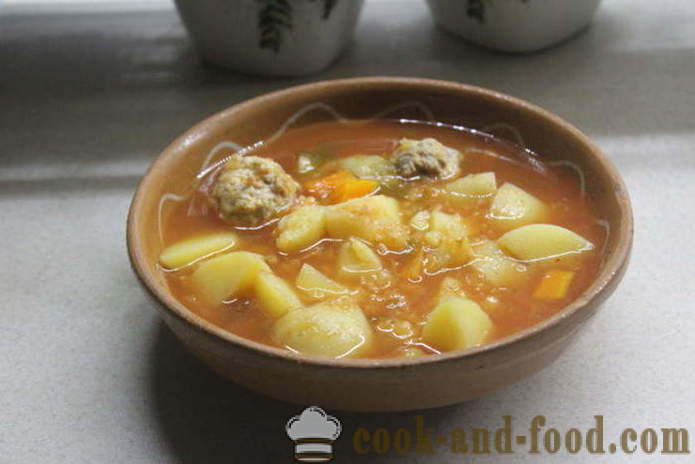 Simples sopa de lentilha vermelha com almôndegas e tomate - como cozinhar sopa de lentilhas vermelhas, com um passo a passo fotos de receitas