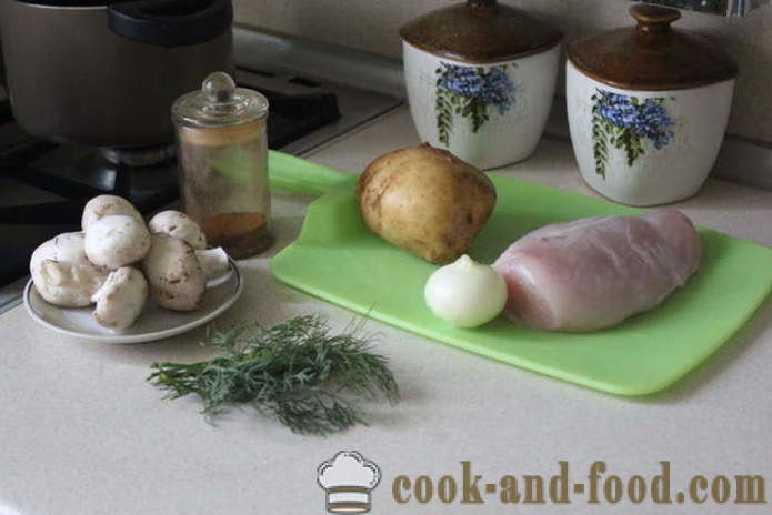Peito de frango Laminados recheado com cogumelos e batatas - como fazer rolos de frango, com um passo a passo fotos de receitas