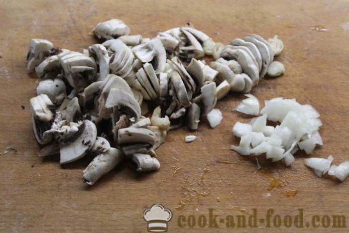 Peito de frango Laminados recheado com cogumelos e batatas - como fazer rolos de frango, com um passo a passo fotos de receitas