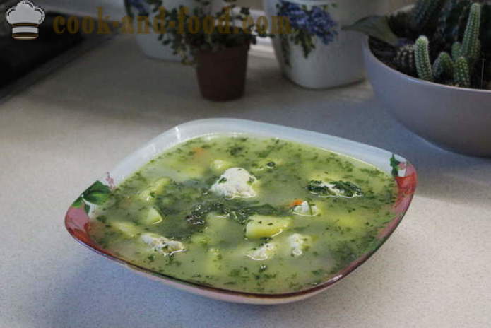 Sopa do espinafre com creme e bolinhos de massa - como cozinhar sopa com espinafre congelado, passo a passo fotos de receitas