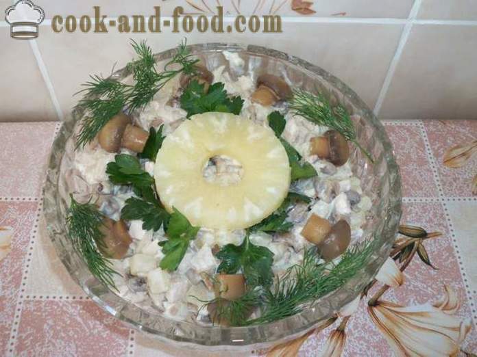 Salada de frango com abacaxi e cogumelos - como fazer salada de frango com abacaxi e cogumelos, um passo a passo fotos de receitas