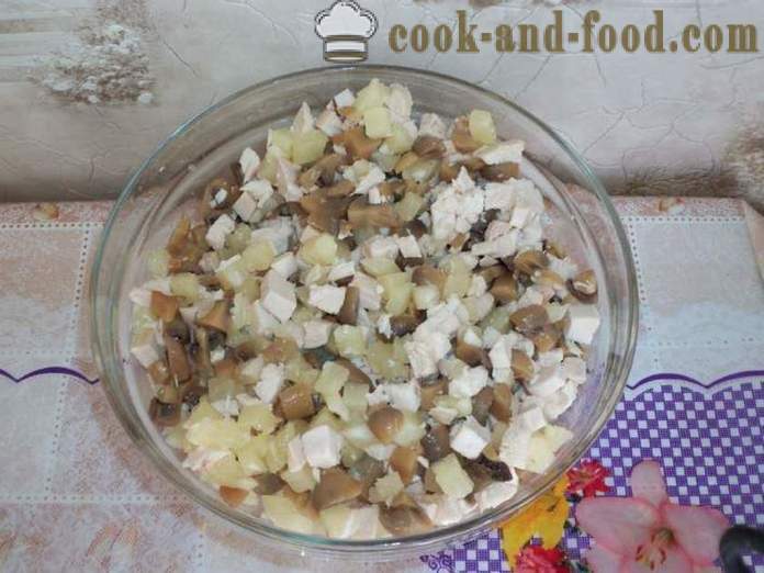 Salada de frango com abacaxi e cogumelos - como fazer salada de frango com abacaxi e cogumelos, um passo a passo fotos de receitas