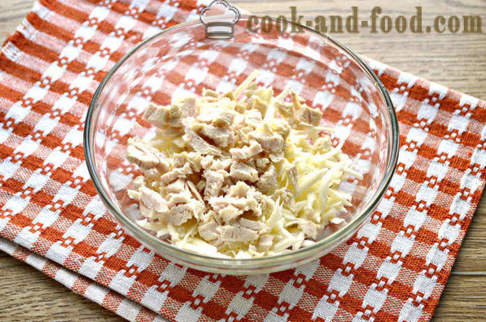 Salada com frango e queijo - como cozinhar salada de frango com queijo derretido, um passo a receita passo com fotos e vídeo