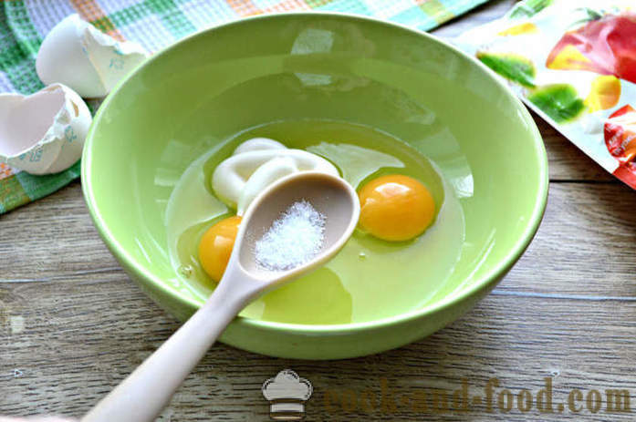 Rolos de ovo com amido e maionese - como fazer panquecas para salada de ovo, um passo a passo fotos de receitas