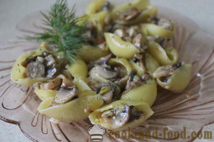 Massas recheadas conchas com cogumelos picados - Como fazer massas conchas recheadas no forno, com um passo a passo fotos de receitas