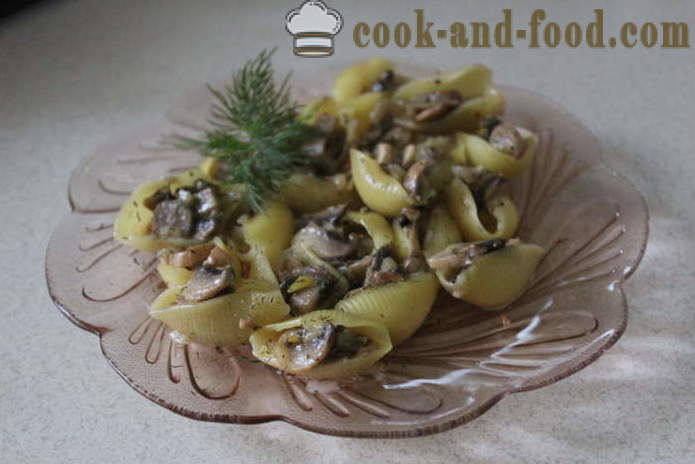 Massas recheadas conchas com cogumelos picados - Como fazer massas conchas recheadas no forno, com um passo a passo fotos de receitas