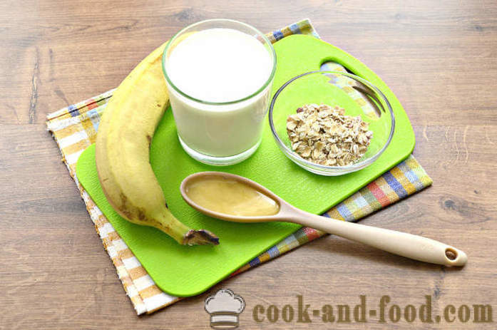 Vitamina de banana com flocos de aveia - Como fazer uma vitamina de banana com leite e aveia em um liquidificador, um passo a passo fotos de receitas
