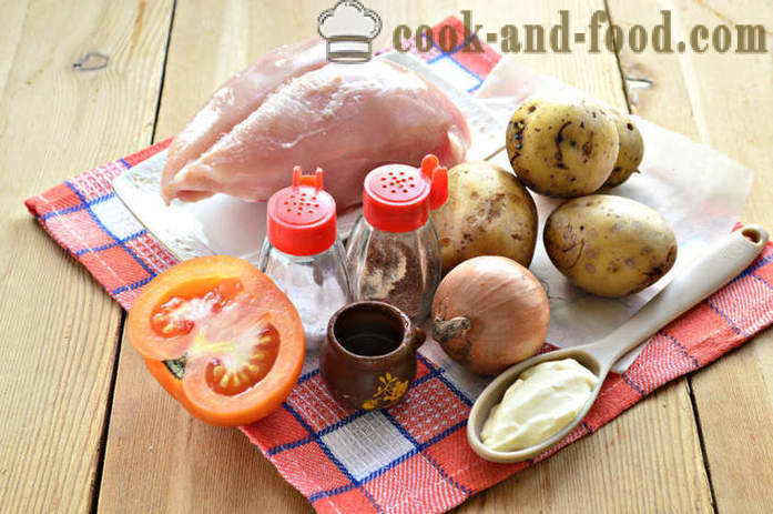 Batatas assadas com frango e tomate - como assar frango no forno com batatas, um passo a passo fotos de receitas
