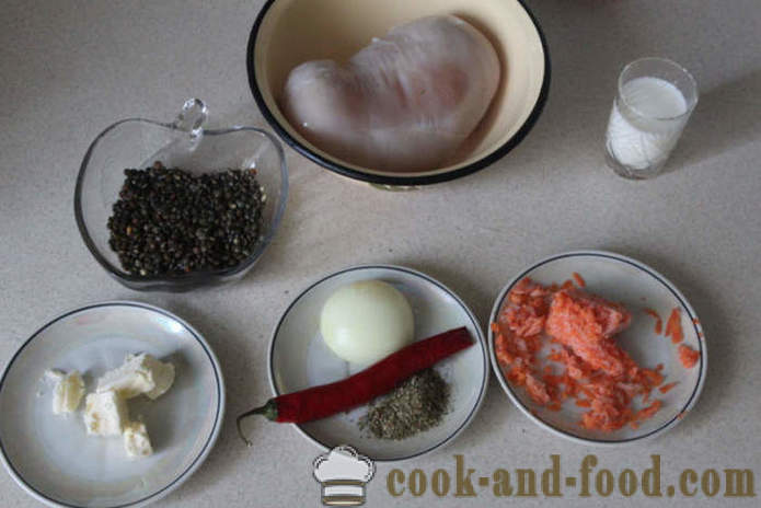 Lentilha Pilaf com frango no leite - como delicioso para cozinhar as lentilhas com frango, um passo a passo fotos de receitas