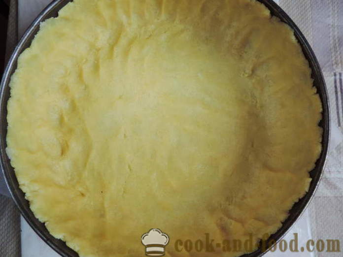 Cheesecake caseiro com queijo cottage em uma massa quebrada - como fazer um bolo de queijo em casa, passo a passo fotos de receitas