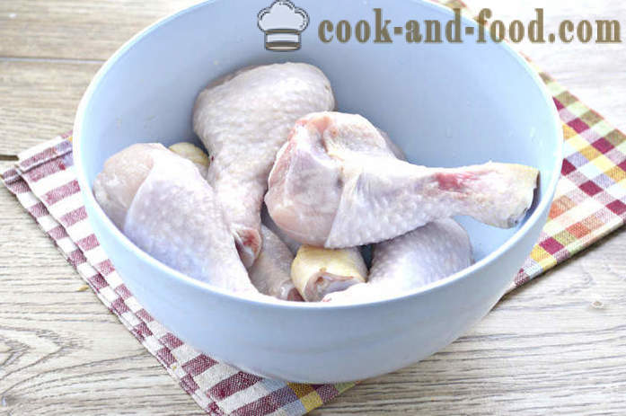 Baquetas delicioso frango no forno - como um delicioso Pilão de galinha cozida, um passo a passo fotos de receitas