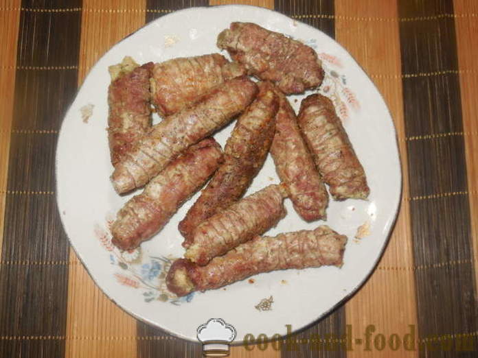 Dedos de carne recheado no forno - como fazer os dedos de carne de porco, fotos passo a passo receita