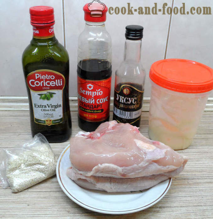 Delicioso frango com gergelim e molho de soja - delicioso para cozinhar frango no forno, com um passo a passo fotos de receitas