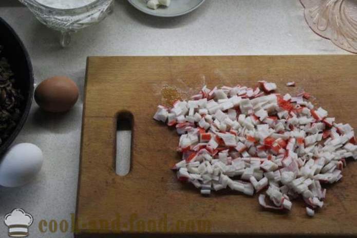 Salada de caranguejo em camadas com arroz e cogumelos - como cozinhar salada de caranguejo com arroz e cogumelos, um passo a passo fotos de receitas