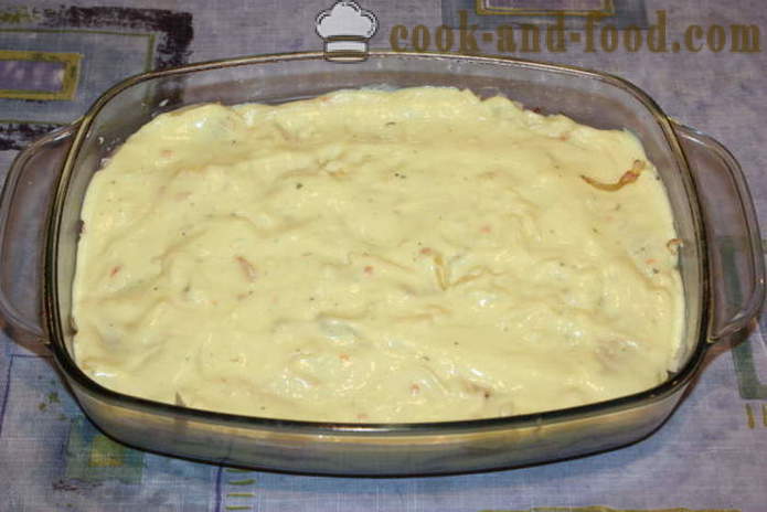 Lasagna com frango e molho de queijo e leite - como cozinhar lasanha em casa no forno, com um passo a passo fotos de receitas