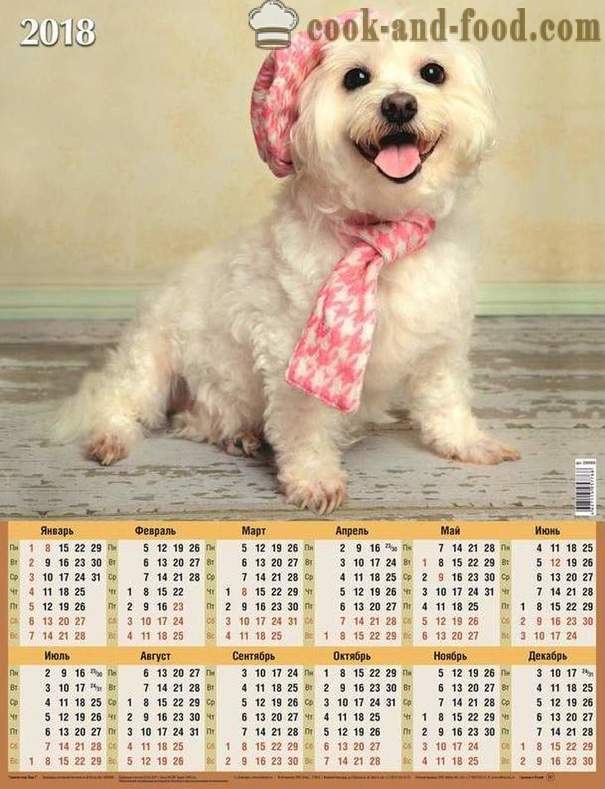Calendário 2018 - Year of the Dog no calendário oriental: baixar calendário de Natal livre com cães e filhotes.