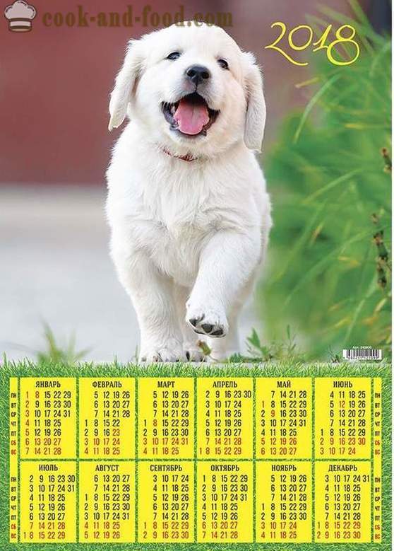 Calendário 2018 - Year of the Dog no calendário oriental: baixar calendário de Natal livre com cães e filhotes.