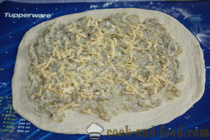 Levedura bolo de massa folhada recheado com frango e batatas - como assar um bolo com frango e batatas no forno, com um passo a passo fotos de receitas