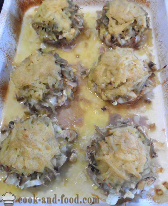 Rissóis massa folhada no forno assado com cogumelos e molho - como cozinhar almôndegas suculentas no forno, com um passo a passo fotos de receitas