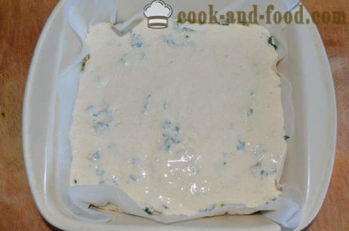 Bolo de enchimento rápido no iogurte com espinafre, ovo e cebola verde - como preparar bolo gelatinoso com kefir, um passo a passo fotos de receitas