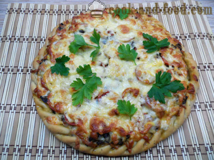 O mais simples pizza caseira aos trancos e barrancos e as melhores coberturas para a pizza - como cozinhar levedura pizza, um passo a passo fotos de receitas