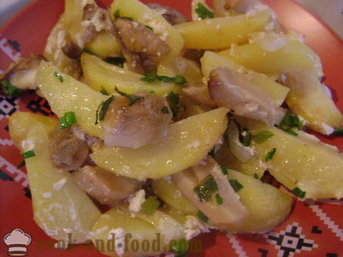 Batatas assadas no forno com cogumelos e creme de leite - o quão delicioso batatas assadas no forno, com um passo a passo fotos de receitas