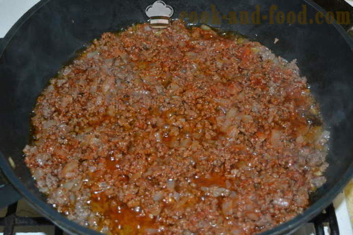 Caçarola do macarrão com carne picada e molho bechamel - como cozinhar caçarola da massa no forno, com um passo a passo fotos de receitas