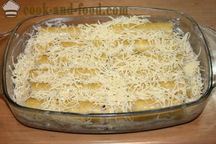 Cannelloni com enchimento no forno em um molho cremoso - como cozinhar canelone com carne picada no forno, com um passo a passo fotos de receitas