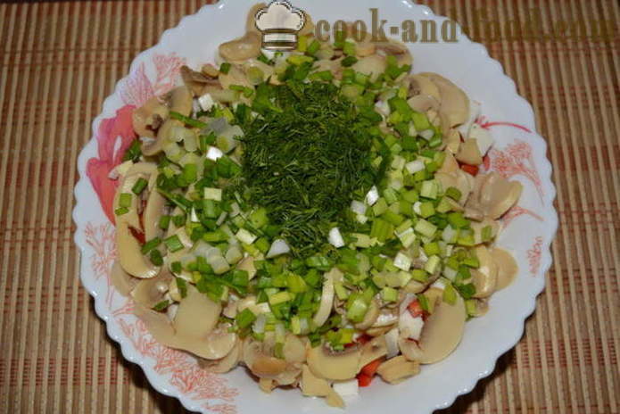 Salada com lula, cogumelos, pepino e pimenta - como preparar uma salada com lulas e cogumelos, um passo a passo fotos de receitas