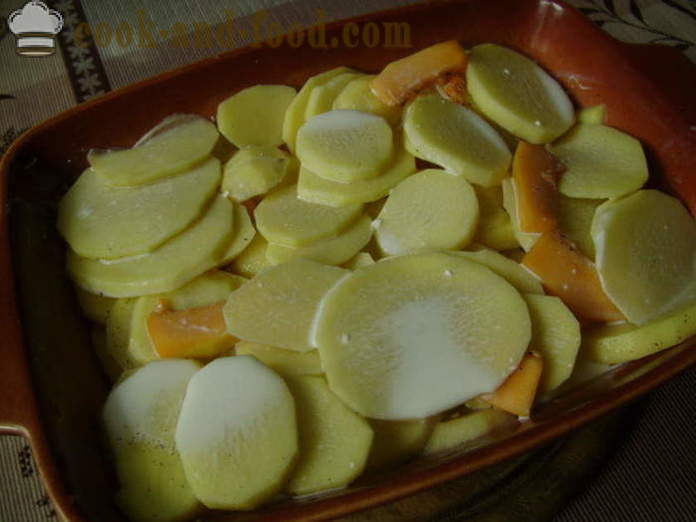 Batatas cozidas com abóbora e creme - como cozinhar batatas com abóbora no forno, com um passo a passo fotos de receitas