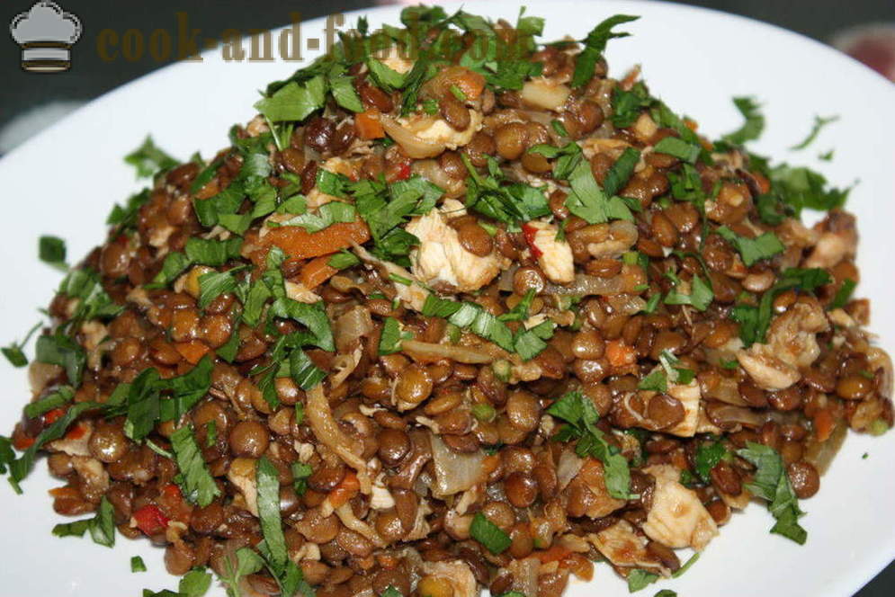 Salada de lentilha quente com frango e legumes - como cozinhar uma salada morna de lentilhas, um passo a passo fotos de receitas