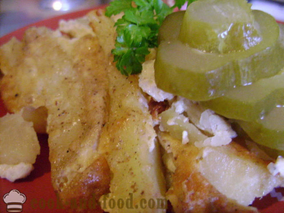 Batatas assadas em molho - ambos batatas cozidas deliciosas no forno com crosta dourada, com um passo a passo fotos de receitas