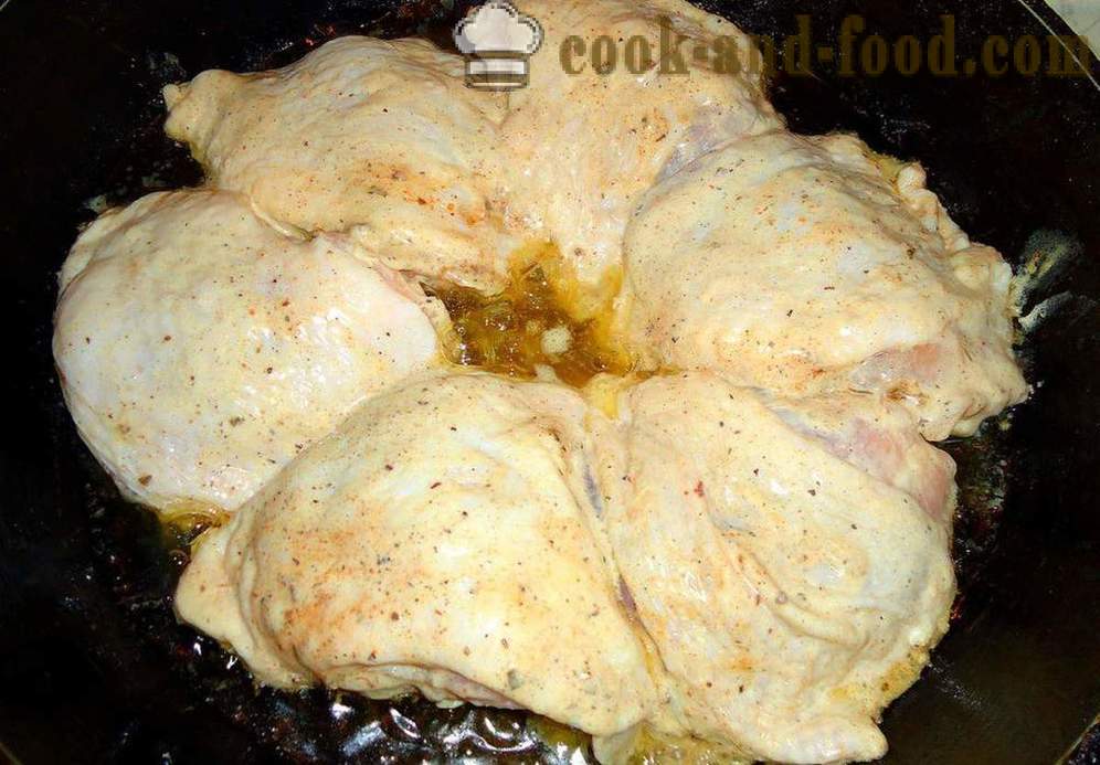 Coxas de frango assado - como fritar as coxas de frango em uma panela, com um passo a passo fotos de receitas