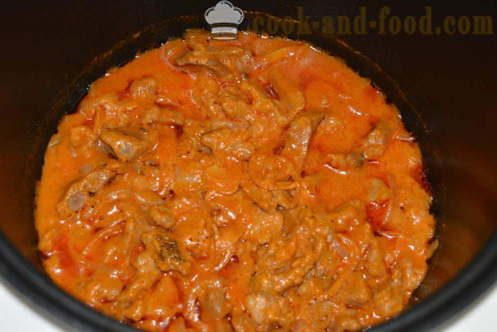Strogonoff de carne de porco com creme de leite e pasta de tomate - como cozinhar strogonoff de carne com molho na multivarka, passo a passo fotos de receitas