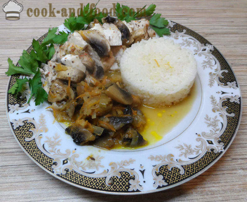Peito de frango com cogumelos com vinho branco - como cozinhar um peito de frango cozido no vapor em multivarka com cogumelos, um passo a passo fotos de receitas
