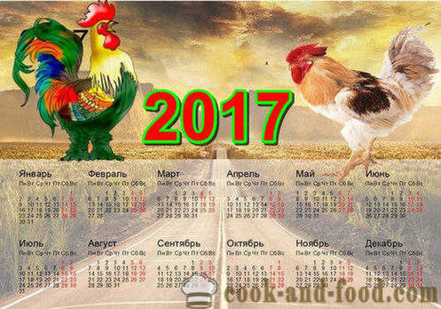 Calendário para 2017 ano do galo: baixar calendário de Natal livre com galos