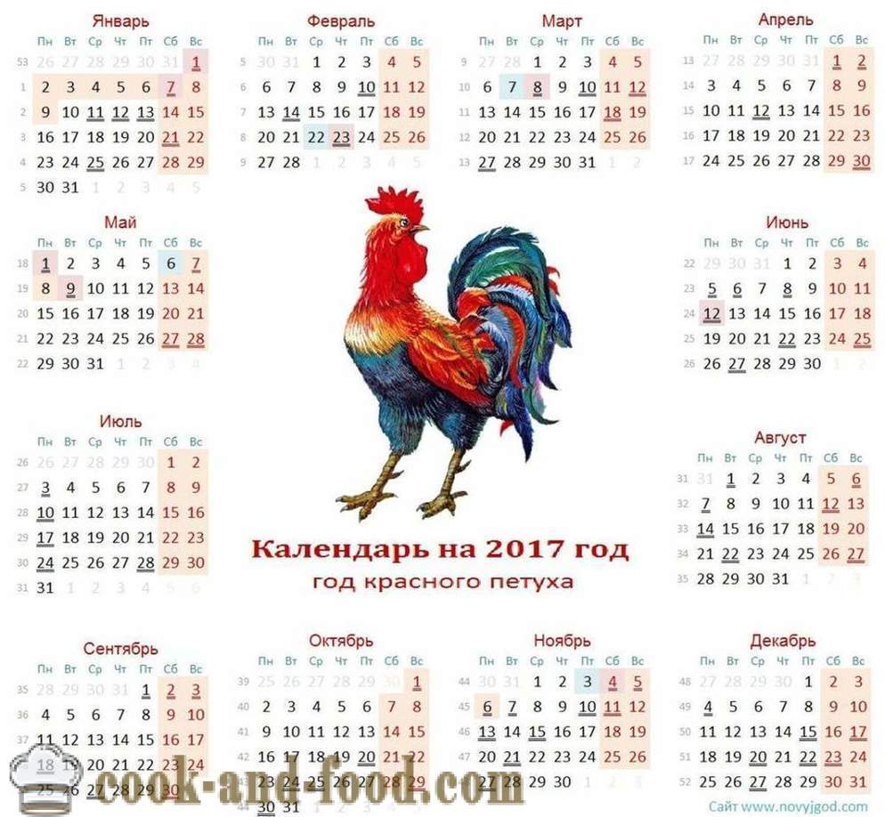 Calendário para 2017 ano do galo: baixar calendário de Natal livre com galos