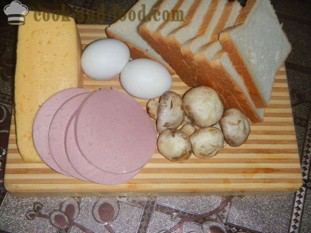 Sanduíches quentes com ovo no forno - como fazer um sanduíche quente com ovo, salsicha e cogumelos, um passo a passo fotos de receitas
