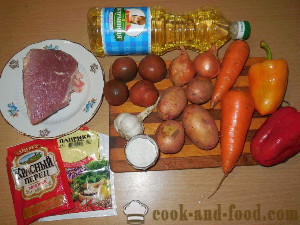 Batata cozida com carne e legumes - como cozinhar um guisado de batatas com carne em multivarka passo a passo fotos de receitas