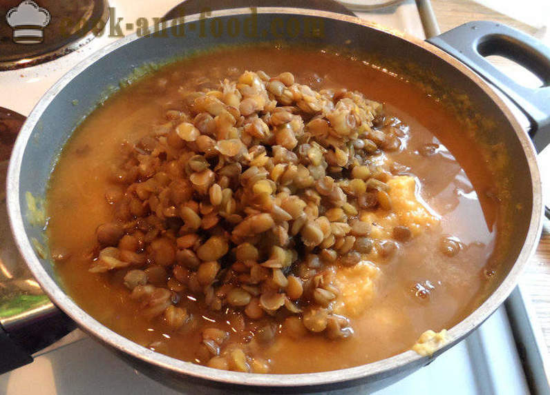 Abóbora e sopa de lentilha - como cozinhar sopa de lentilhas marrons, passo a passo fotos de receitas
