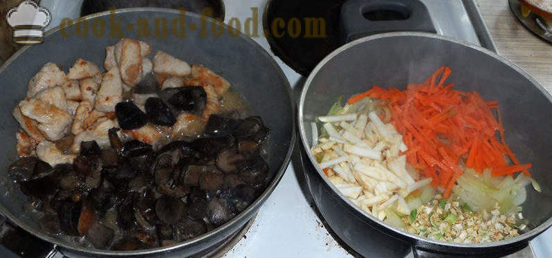 Turquia com cogumelos em molho de creme - passo a passo como cozinhar um peru com cogumelos, uma receita com uma foto