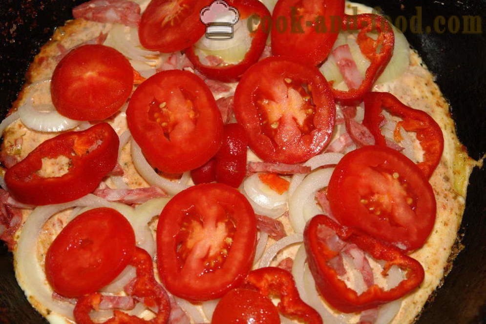 Ázimos rápido pizza na panela por 10 minutos - como cozinhar uma pizza na panela rapidamente, passo a passo fotos de receitas