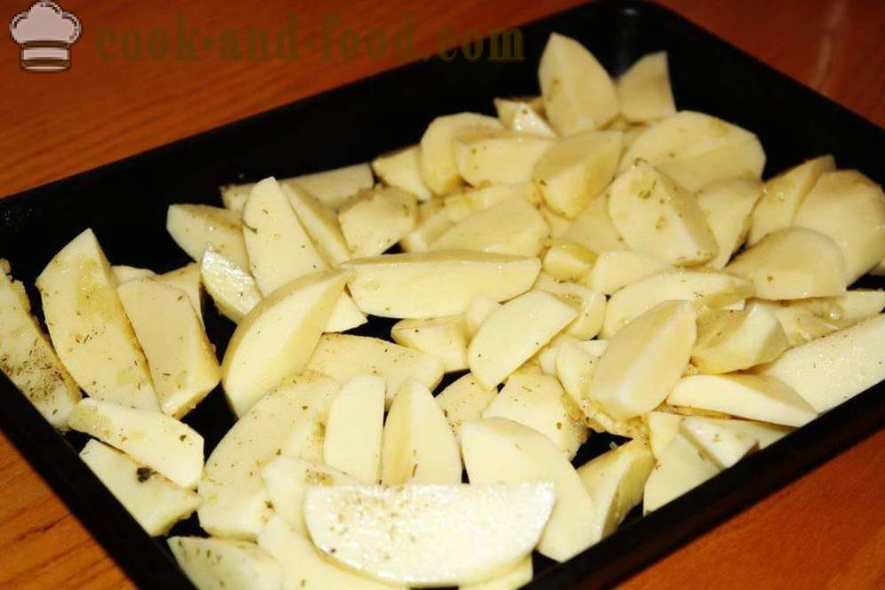 Batatas assadas no forno - fatias de batata cozida como no forno, com um passo a passo fotos de receitas